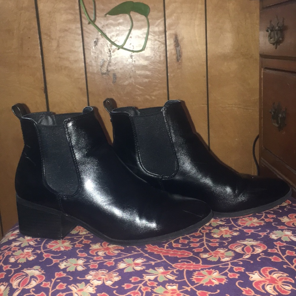 Black faux Leather ankle booties